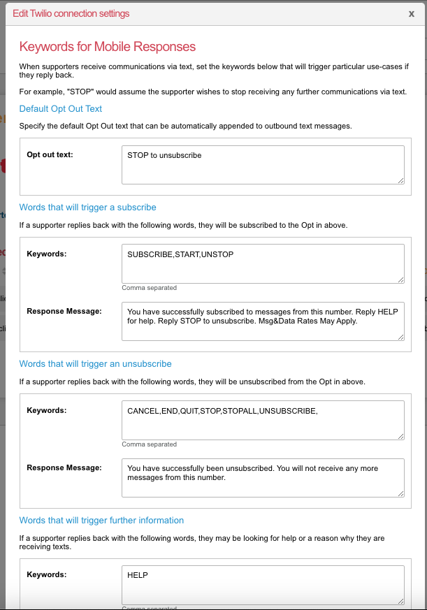 Regulatory Keywords in Twilio Extension