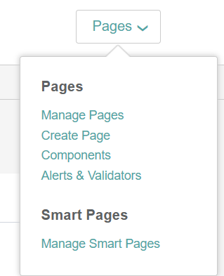 Picture of pages - smart pages - manage smart pages menu tab in Engaging Networks