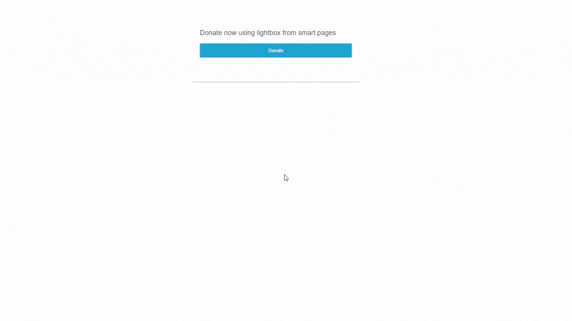 Gif showing the the transition of the lightbox from button click to donate form 