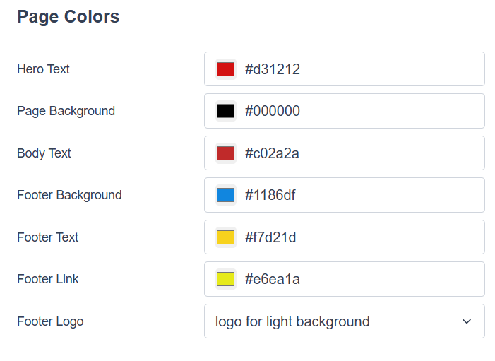Picture of page color select options in Engaging Networks