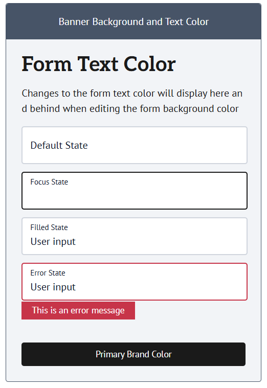 Picture of corresponding demo image showing form colors in Engaging Networks