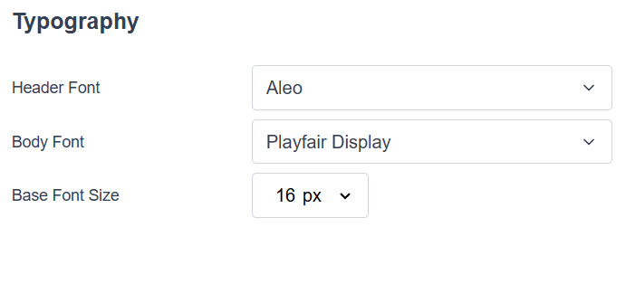 Picture of typography select options in Engaging Networks