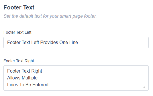 Picture of the footer text select options in Engaging Networks