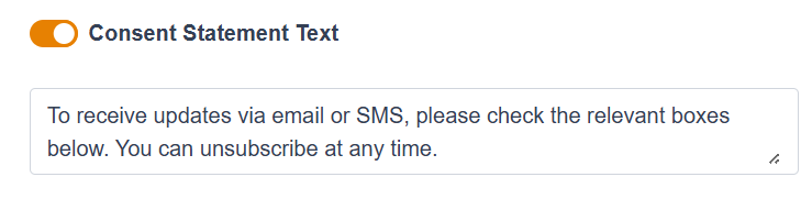 Picture of consent statement text selector in Engaging Networks