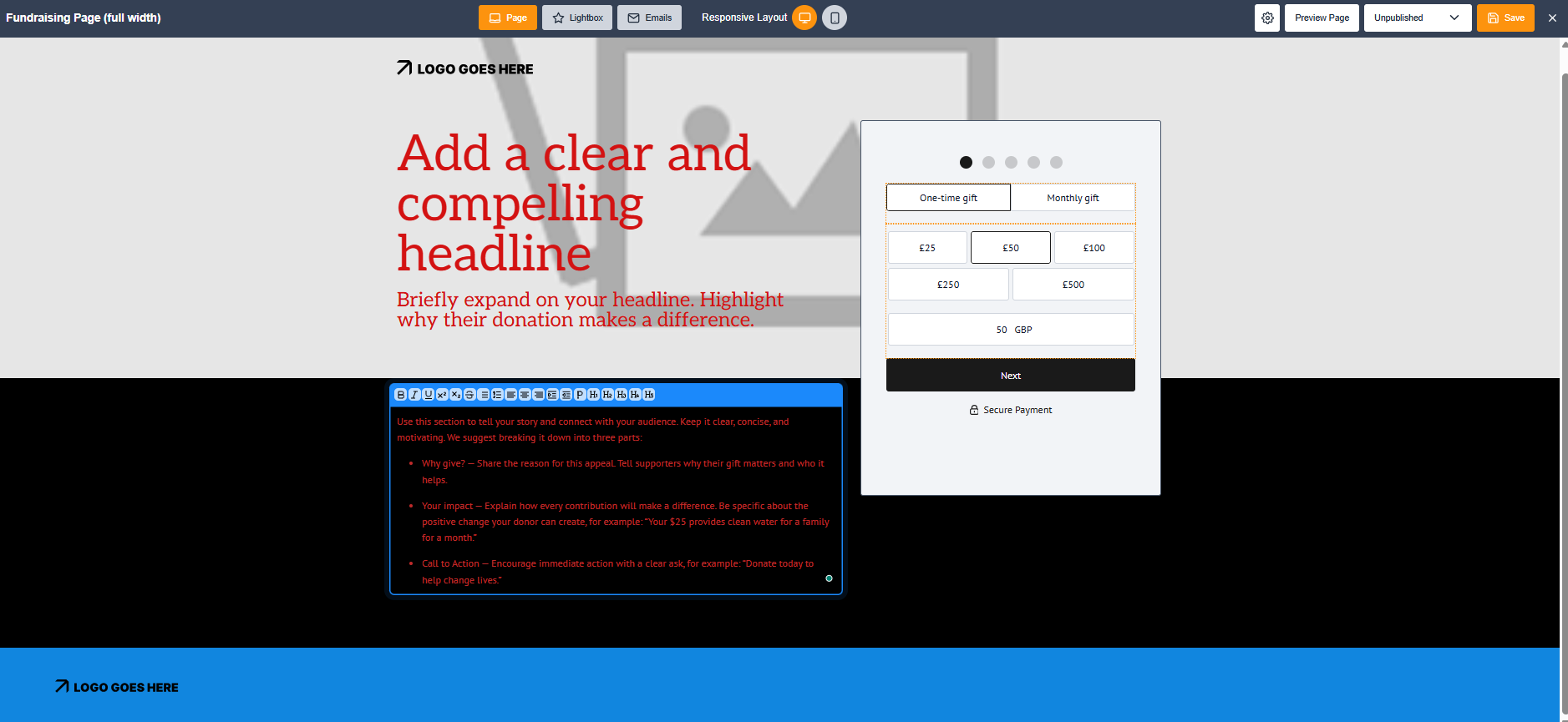 Picture of a smart page using the Template with full-width background image
