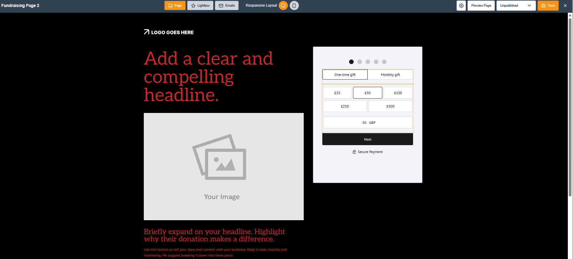Picture of a smart page using the template without full-width background image