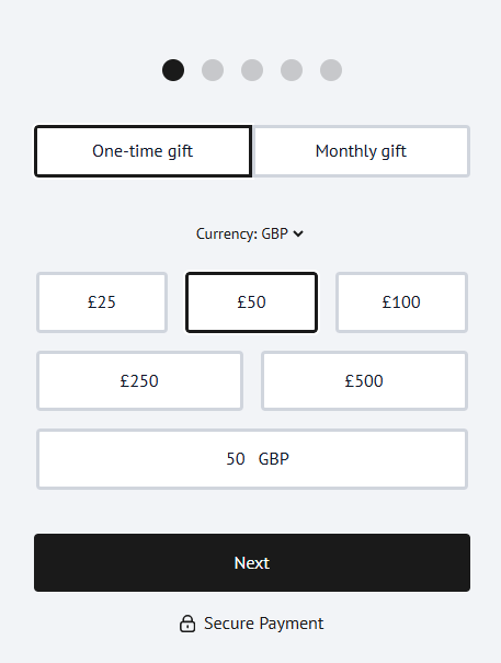 Image of Step 1 Frequency and Donation Selector