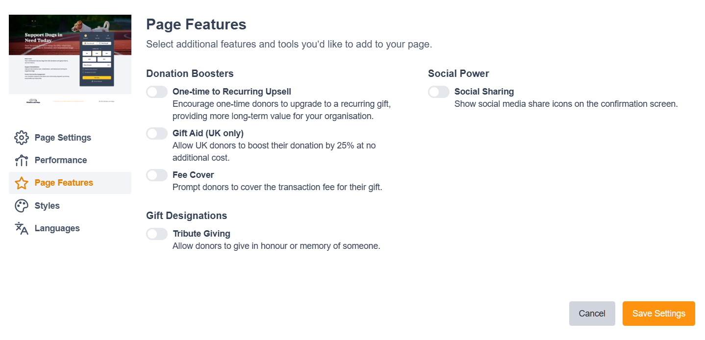 Image of the page features screen