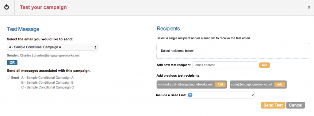 Testing email campaigns