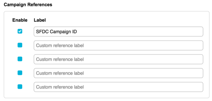 Picture of Campaign References setting in Engaging Networks