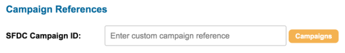 Picture of Campaign References SFDC Campaign ID enabled in Engaging Networks