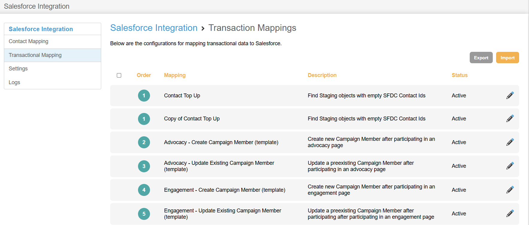 Image of the transaction mapping area in Engaging Networks