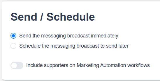 Image showing send and schedule menu in engaging networks