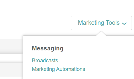Image of the marketing tools, broadcasts menu in Engaging Networks