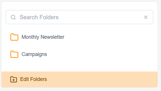 Image of foldering menu in Engaging Networks