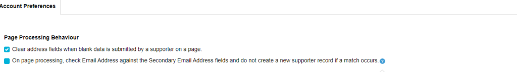 Account preferences, page processing options