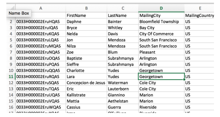 Picture of a spreadsheet