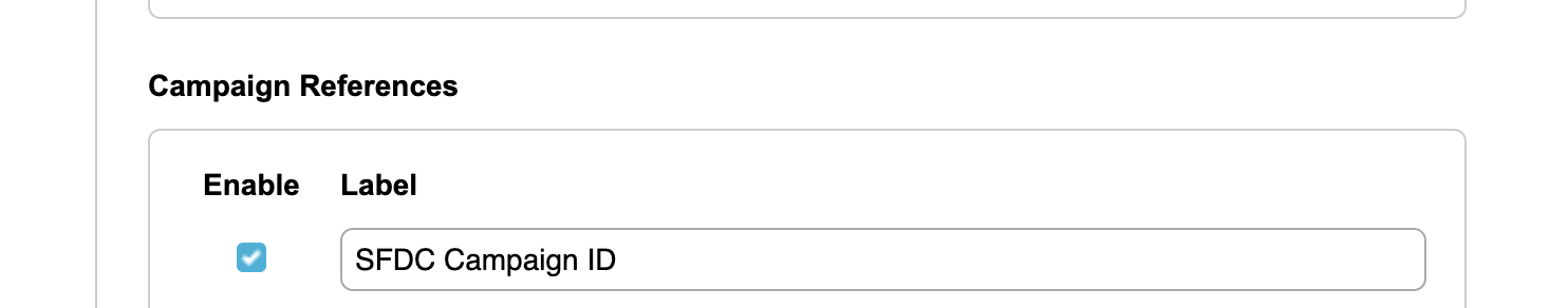 Picture of the campaign reference set as the SFDC campaign ID in Engaging Networks