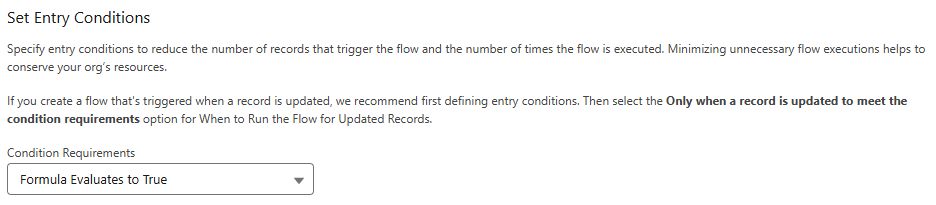 Image of set entry conditions menu in Salesforce