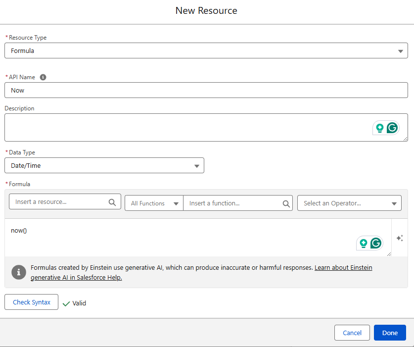 Image of new resource section in Salesforce