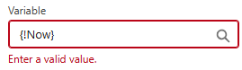 Variable with enter a valid value warning
