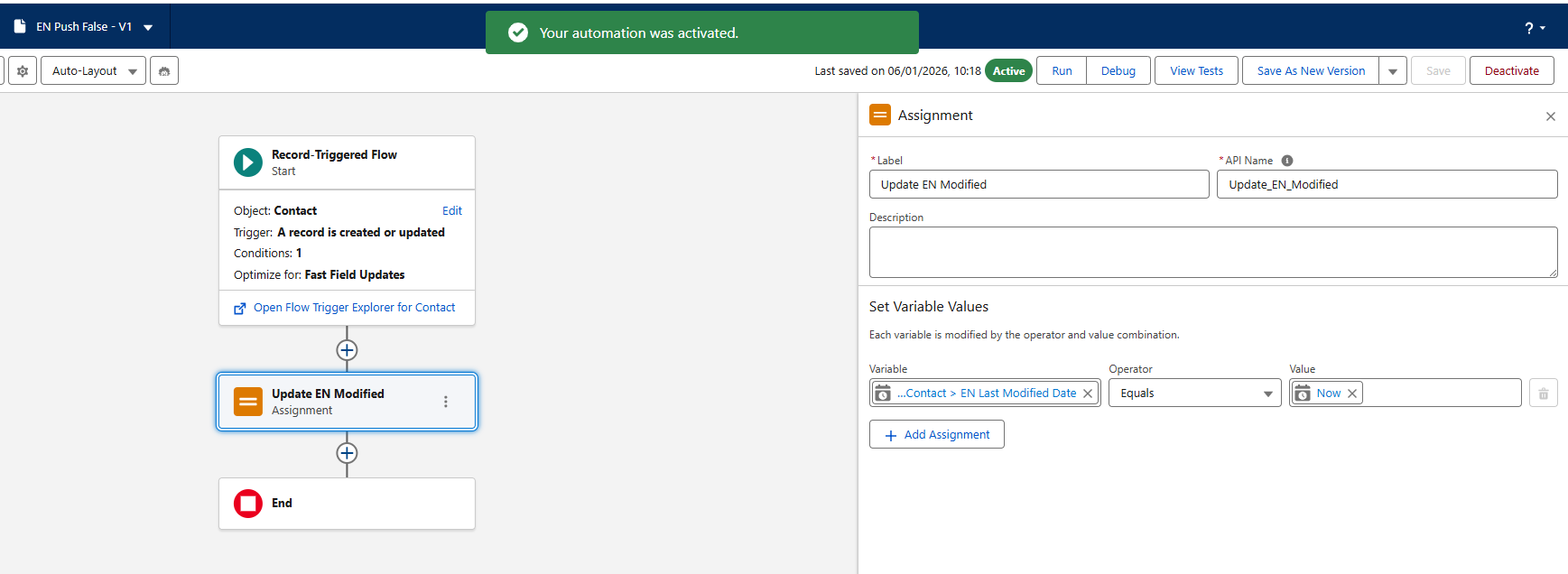Image of completed flow for rule 1 in Salesforce