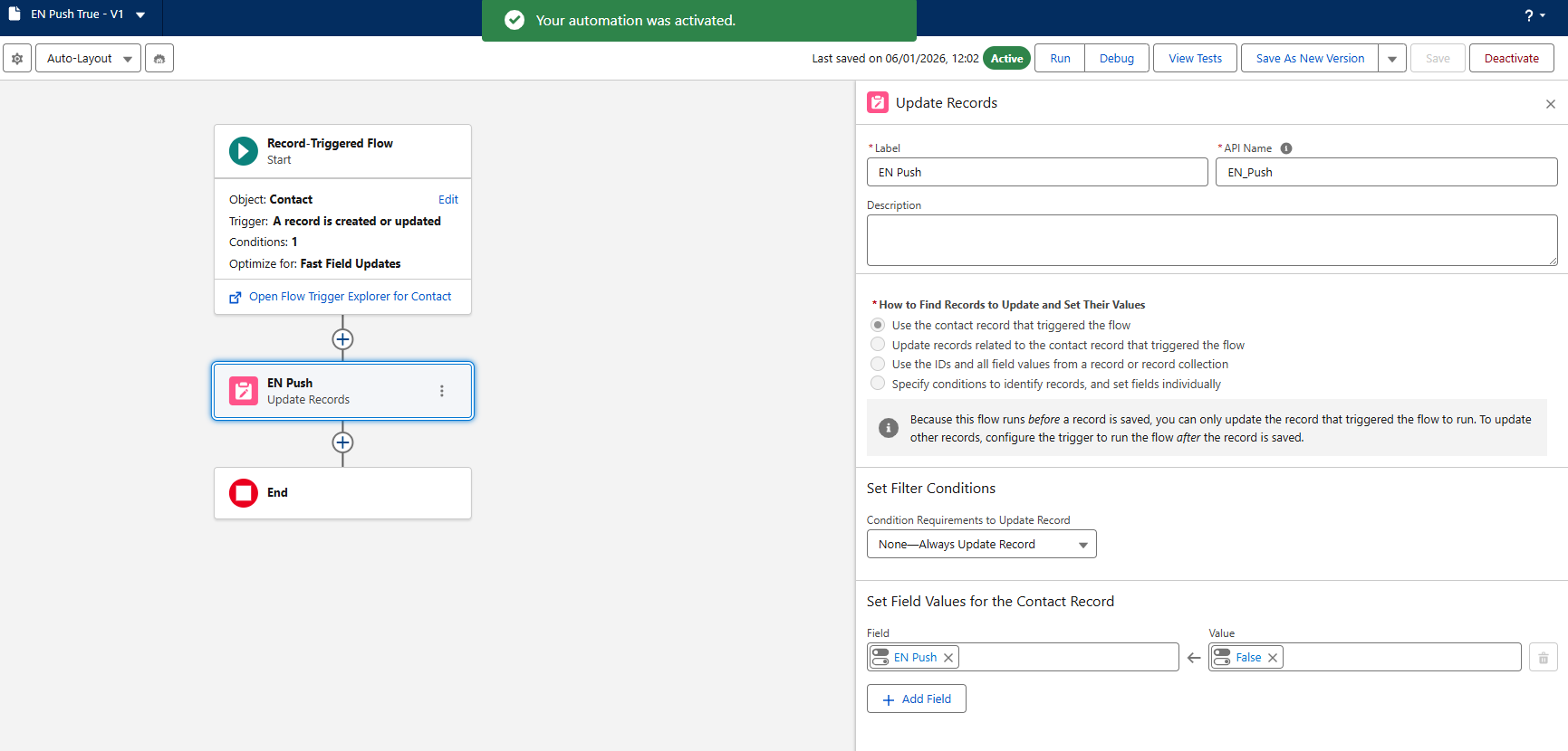 Image of completed flow for rule 2 in Salesforce