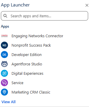 Picture of app launcher in Salesforce