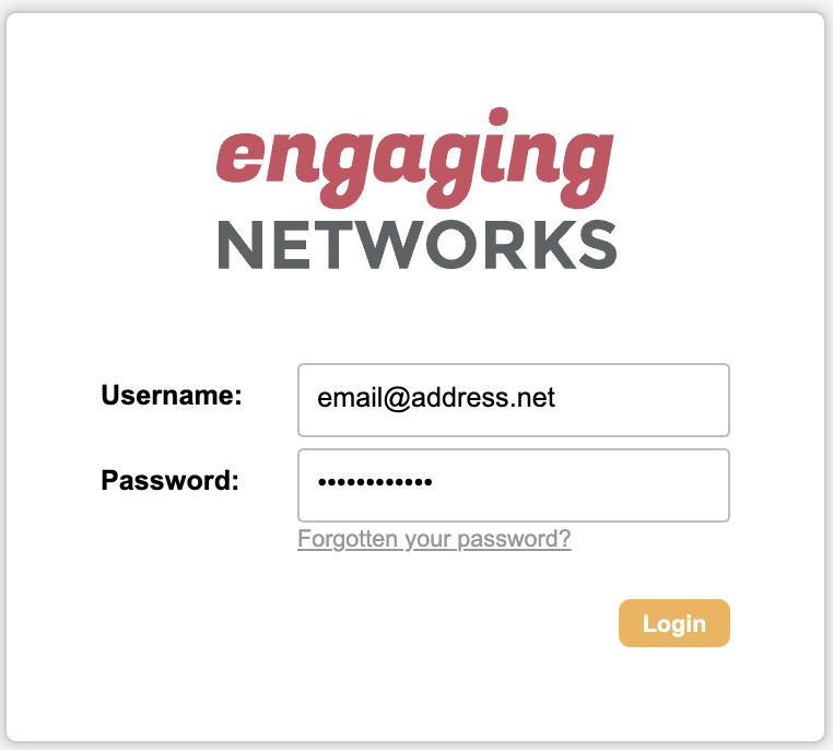 Image of Engaging Networks login screen