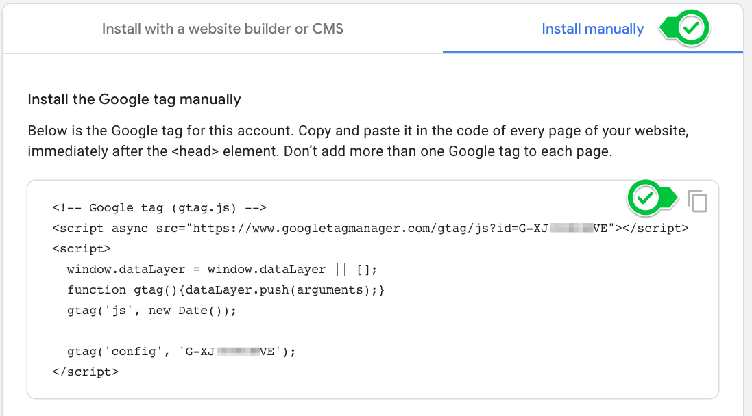 Choose the Install Manually tab, then copy the script.