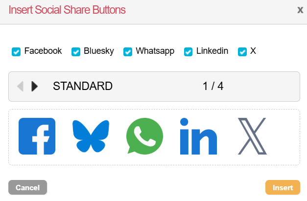 Picture of insert social share buttons screen