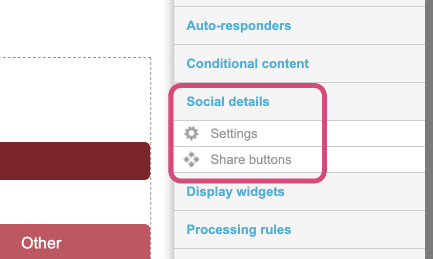 Picture of Engaging Networks social details options in page builder