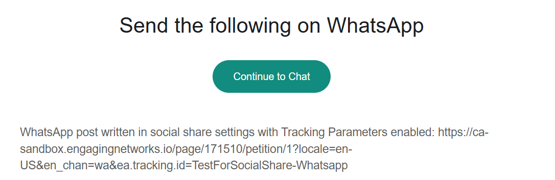 Picture of WhatsApp example post using Tracking parameters and custom content