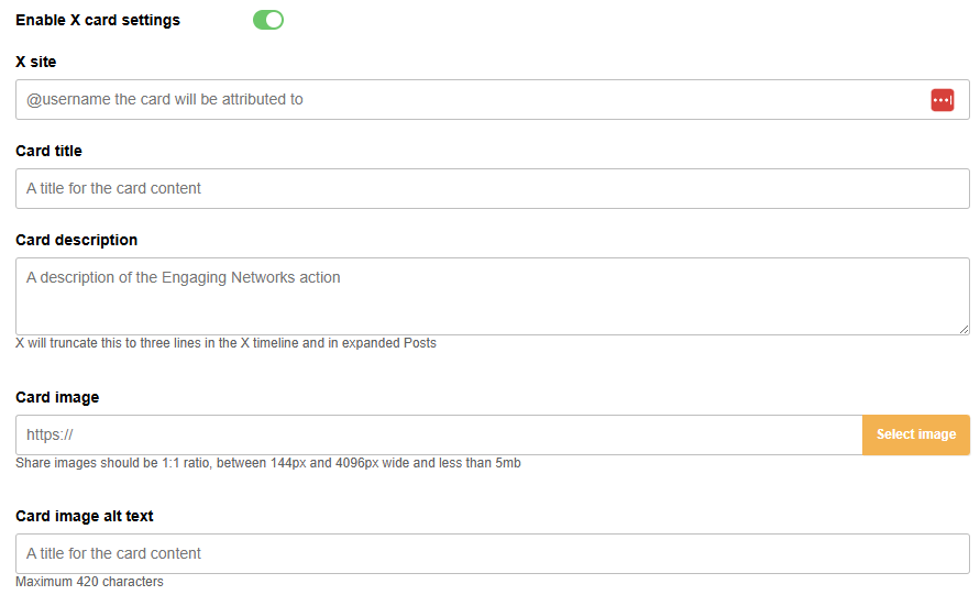 Picture of Facebook Social share settings X settings tab