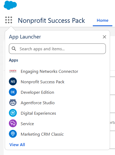 Picture showing app launched in Salesforce