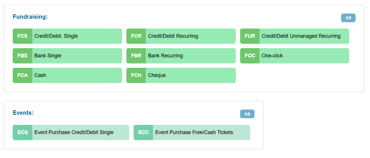 Picture of the transaction type selection settings