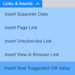 Picture of the NSG insert option in marketing tools - broadcasts.