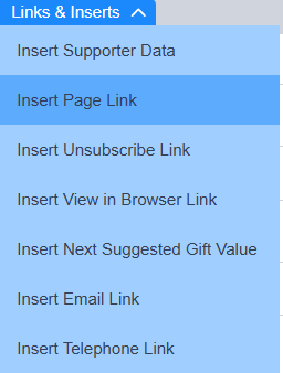 Picture of the page link option in marketing tools - broadcasts