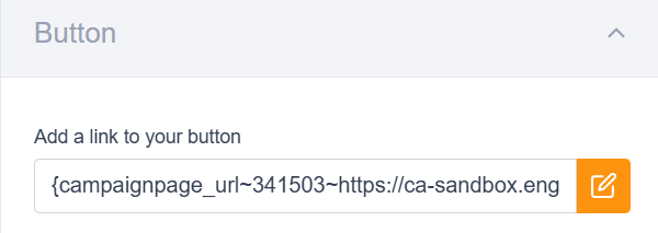 Picture of the button link editor in marketing tools - broadcasts