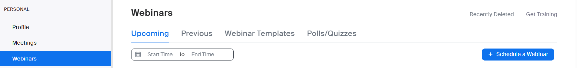 Picture of webinars setting in Zoom