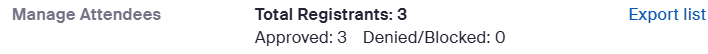 Picture of registration statistics in Zoom