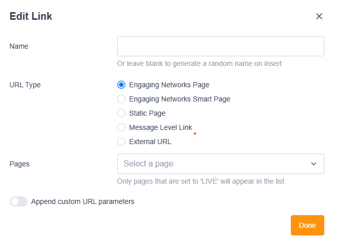 Image of the edit link screen