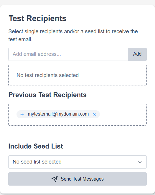 Image of the test recipients screen 