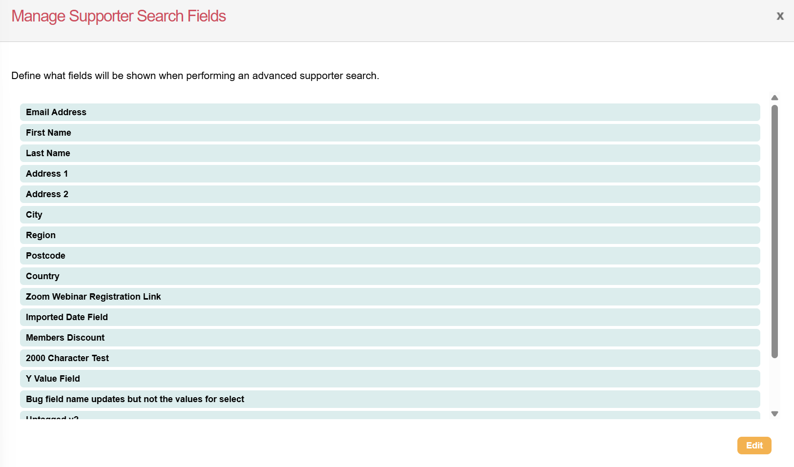 Image of the supporter search fields menu