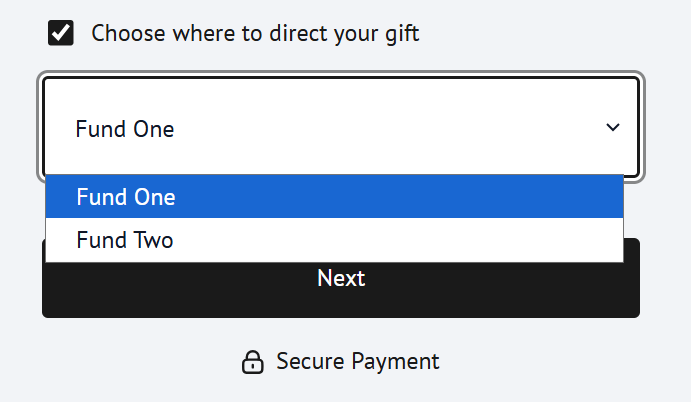 Image showing multiple gift designation options on a page 