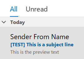Image of a text subject line and preview text in Outlook