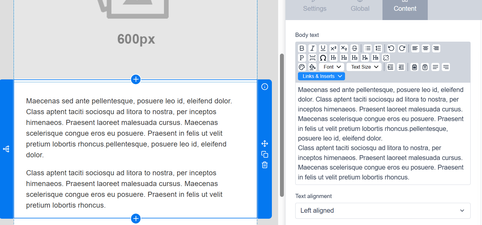 Image showing selected content and content blocks