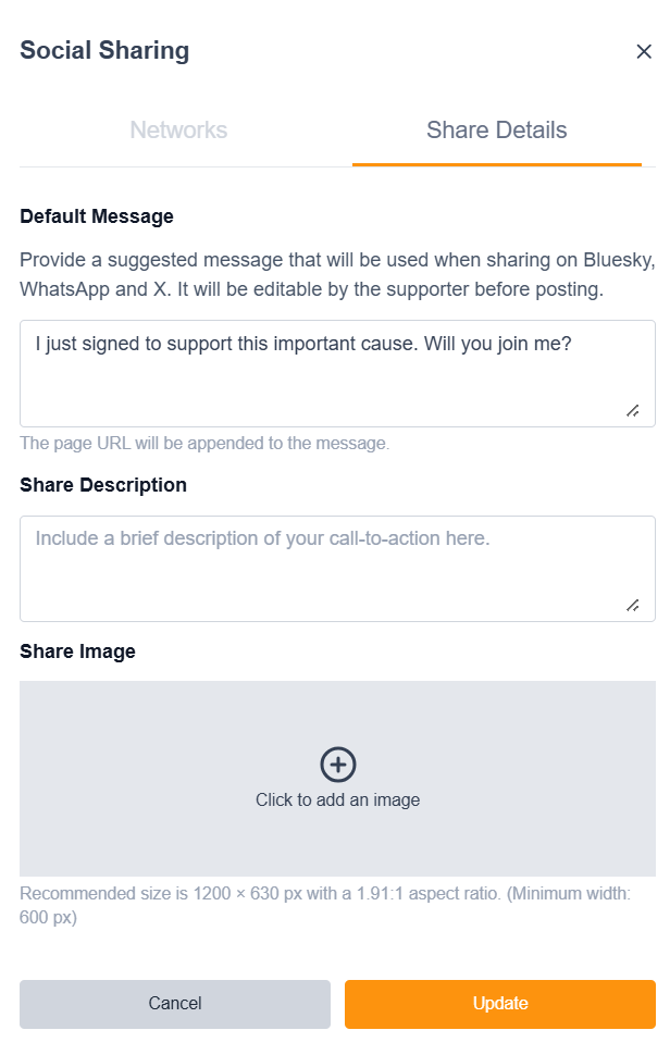 Social Sharing, Share Details Tab