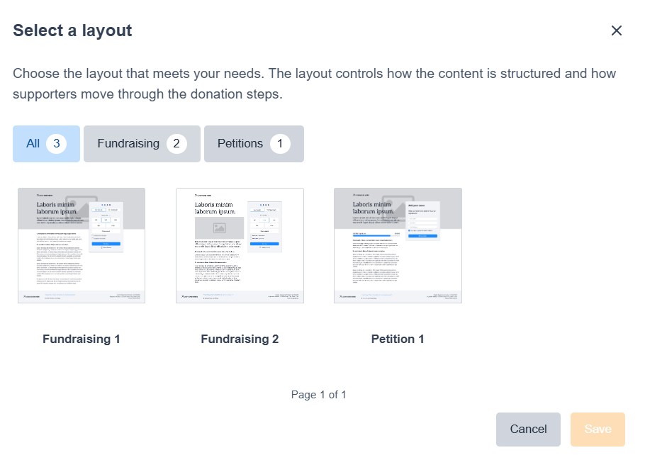 Image of select a layout menu