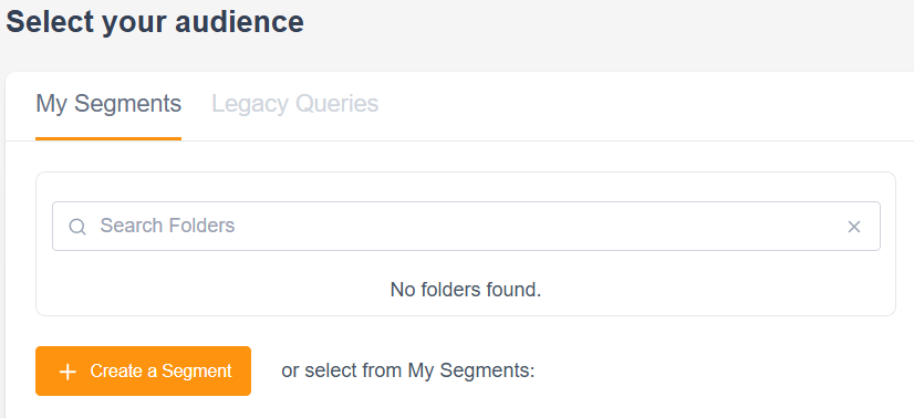 Image of the marketing tools broadcast audience my segments screen in Engaging Networks